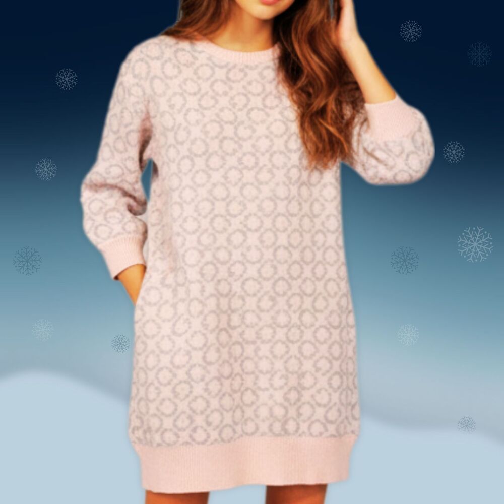 Guess Girls Pink & Gray Sweater dress Size 10-12 G Logo Design